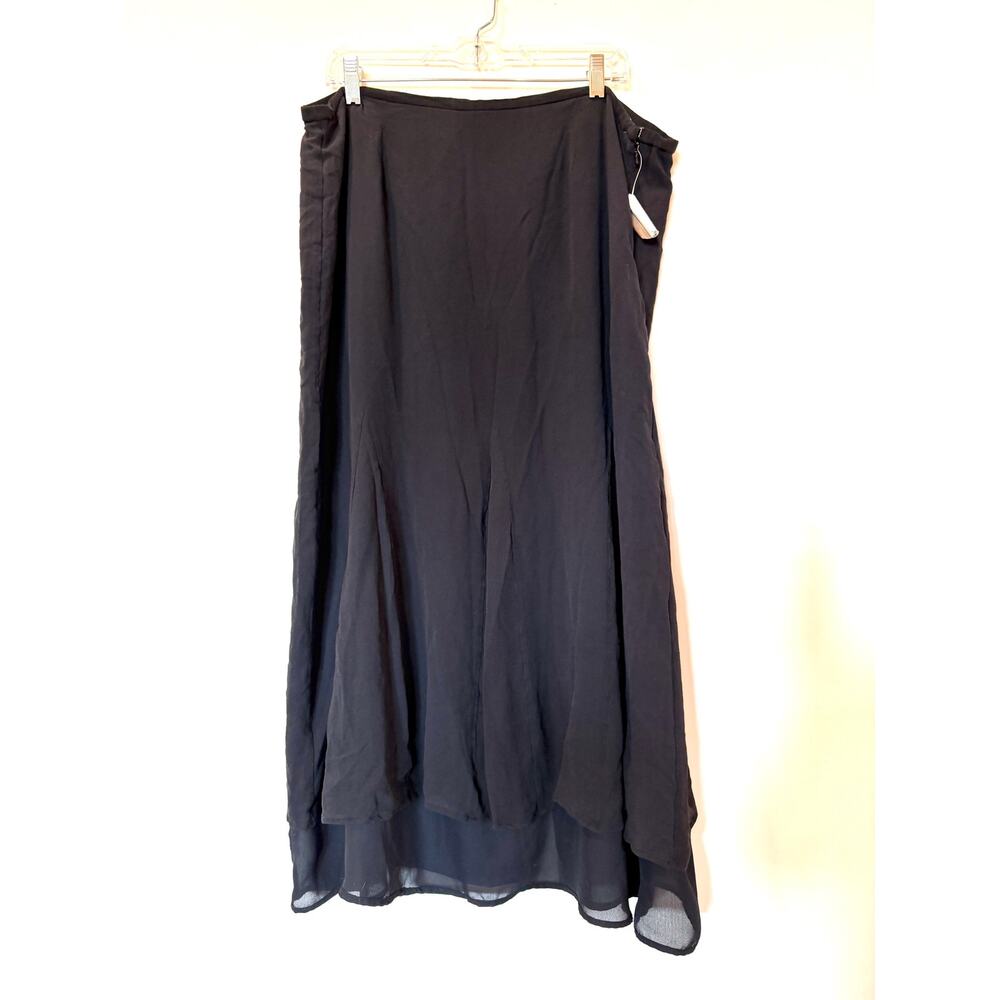 NEW Vtg 100% silk chiffon flowy midi skirt black 1X cocktail capsule